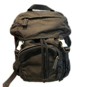 Prada Tessuto Leather Buckle Triangle Logo Double Handle Open Top Backpack Green